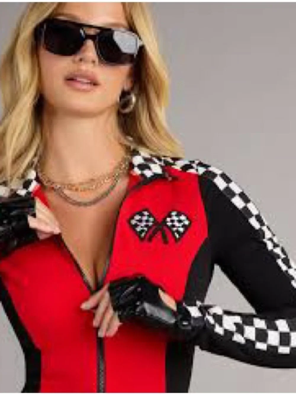 Red & Black Checkered Racing Romper